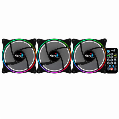 PACK 3xVENTILADORES + HUB H66F  Y CONTROL REMOTO AEROCOOL ECLIPSE  ARGB 120mm ANILLO LED DUAL CONEXION 3.4 Y 6PIN