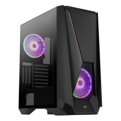 CAJA SEMITORRE E-ATX AEROCOOL VISOR BLACK FRONTAL CON LINEAS RGB Y VENTILADOR 140mm ARGB PANEL LATERAL DE CRISTAL TEMPLADO SIN FUENTE DE ALIMENTACION