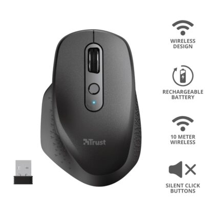 MOUSE INALAMBRICO TRUST OZAA RECARGABLE- SENSOR OPTICO - 6 BOTONES - 800/1200/1600/2400DPI  - RECEPTOR MICRO USB  23812