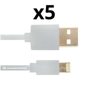 KIT 5 UNIDADES CABLE LIGHTING NORTESS IPHONE 5  6/7/8/ X IPAD 1 METRO COLOR BLANCO