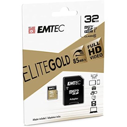 MEMORIA SD MICRO 32GB EMTEC ELITE GOLD 85MB/S SD + ADAPTER CLASS 10 UHS1 U1 ECMSDM32GHC10GP