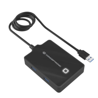 HUB USB3.0 CONCEPTRONIC  HUBBIES11B 4 PUERTOS Y CABLE DE 90CM CON ALIMENTADOR