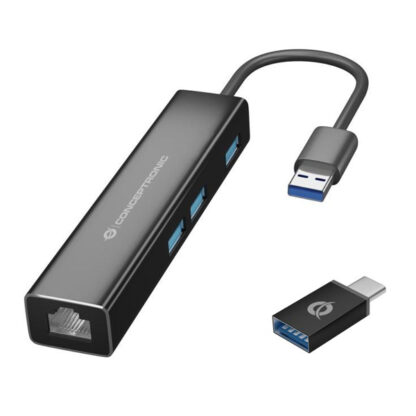 ADAPTADOR USB A GIGABIT ETHERNET RJ45 CONCEPTRONIC CON HUB USB 3.0 3 PUERTOS Y ADAPTADOR USB-C