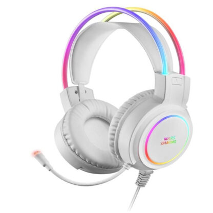 HEADSET MARS GAMING MHRGB WHITE JACK 3.5mm ILUMINACION 360º CHROMA SONIDO ULTRA-BASS 3D MICRO ABATIBLE CON CANCELACION DE RUIDO