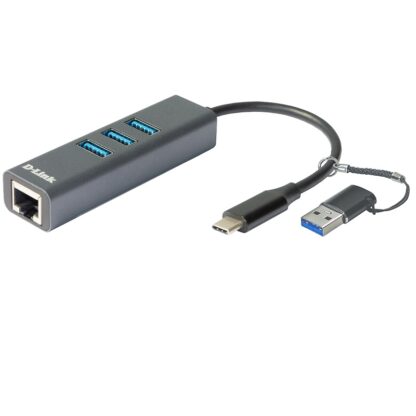 HUB USB C D-LINK A 3 PUERTOS USB3.0 + 1 RJ-45  INCLUYE ADAPTADOR USB Type-C/USB Type-A