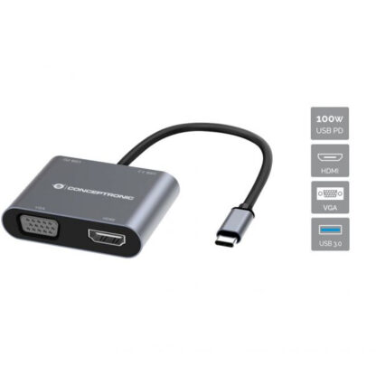 ADAPTADOR USB-C 4EN1 CONCEPTRONIC DONN016 HDMI 4K VGA USB 3.0 USB PD 100W