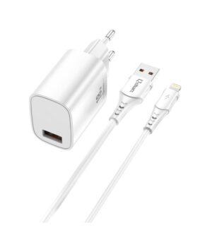 Qcharx Eros Cargador 3A 33W Puerto Tipo C + Puerto USB + Cable Tipo C a Tipo C Blanco