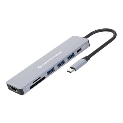 ADAPTADOR USB-C 7IN1 CONCEPTRONIC HDMI   USB-A 3.0x3   USB-C PD 100W LECTOR SD/MICROSD DONN19G