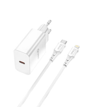 Qcharx Chronos Cargador 3A 1 Puerto Tipo C PD 20W + Cable Tipo C a Tipo C / a Lightning Blanco (1m)